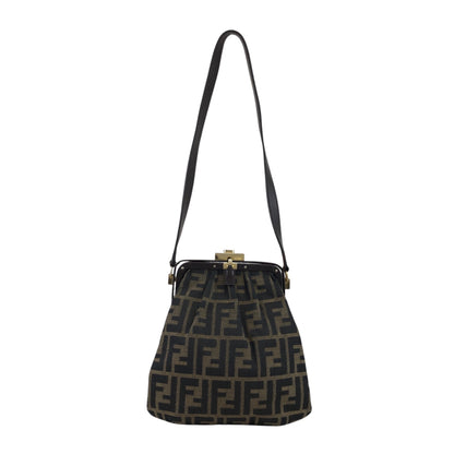 FENDI Zucca Metal Clasp Shoulder bag Brown Vintage kkfpvd