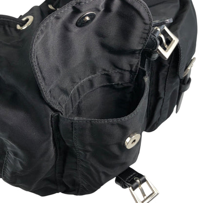 PRADA Tessuto Triangle Logo Double Pocket Backpack Black Vintage 5emm2a