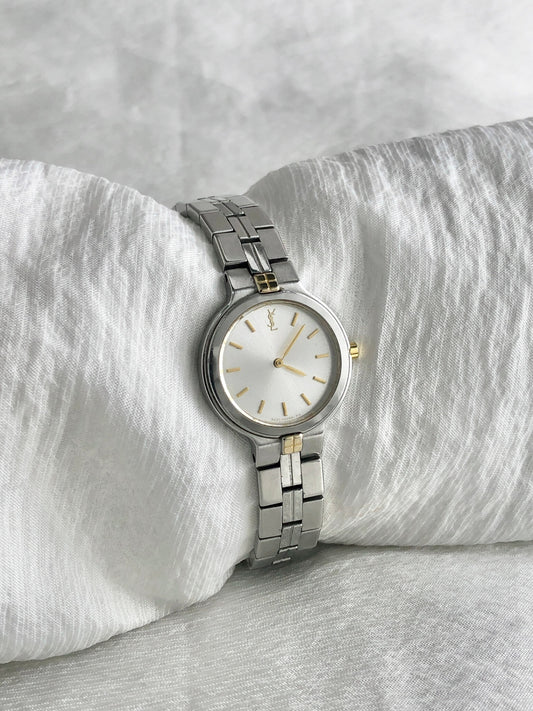 Yves Saint Laurent YSL Logo Quartz Watch Silver 54260-H22941 Vintage mfkmf4