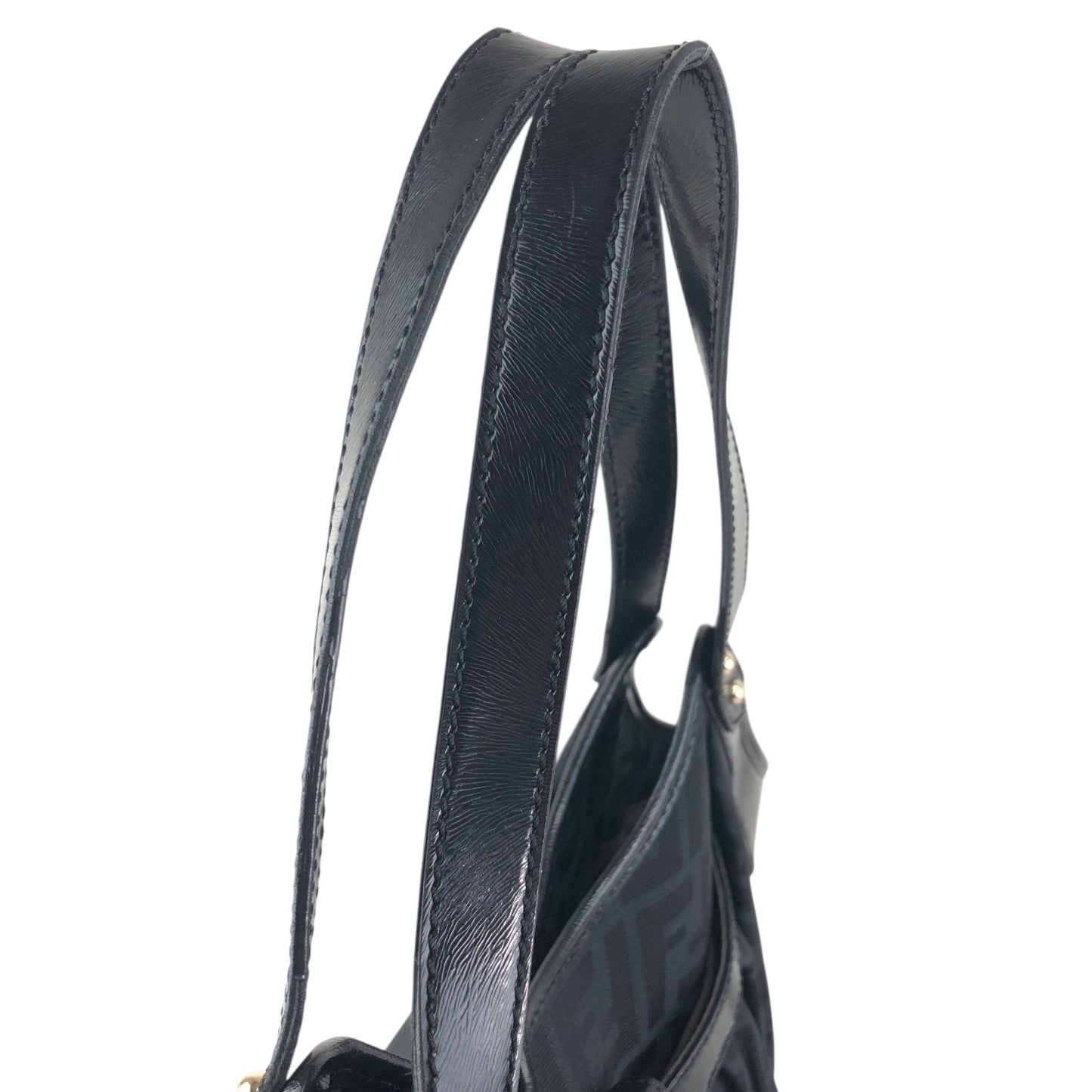 FENDI Zucca Front Buckle Handbag Black Vintage evvwep