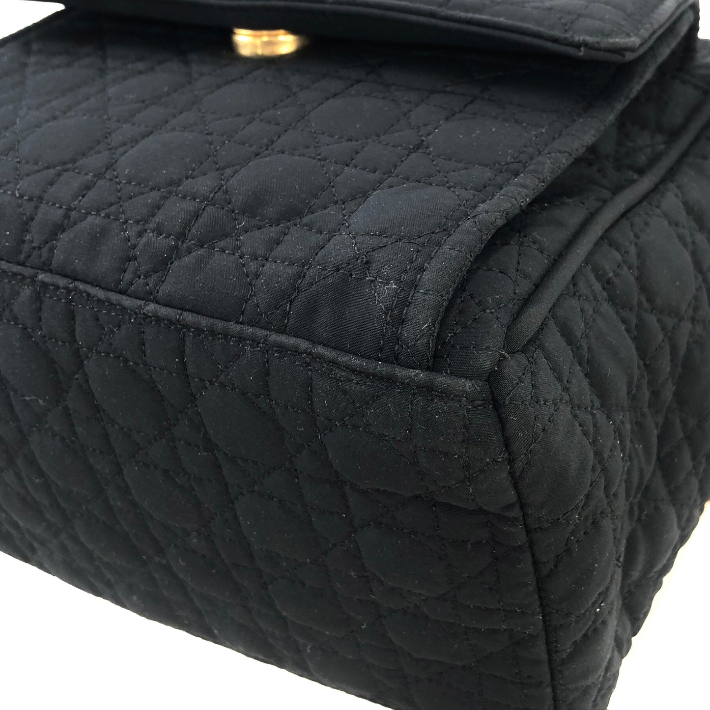 Christian Dior Cannage Logo Motif Charm Nylon Shoulder bag Black Vintage e7e3wt