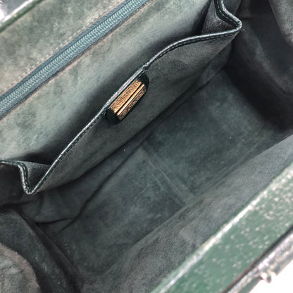 GUCCI Bamboo Turn Lock Leather Handbag Green Vintage f6cmiy