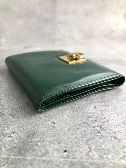 CELINE Gancini Trifold Wallet Green Vintage 4cifcs