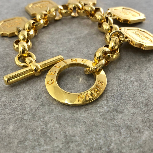 CELINE Logo Bracelet Gold Vintage esez5y