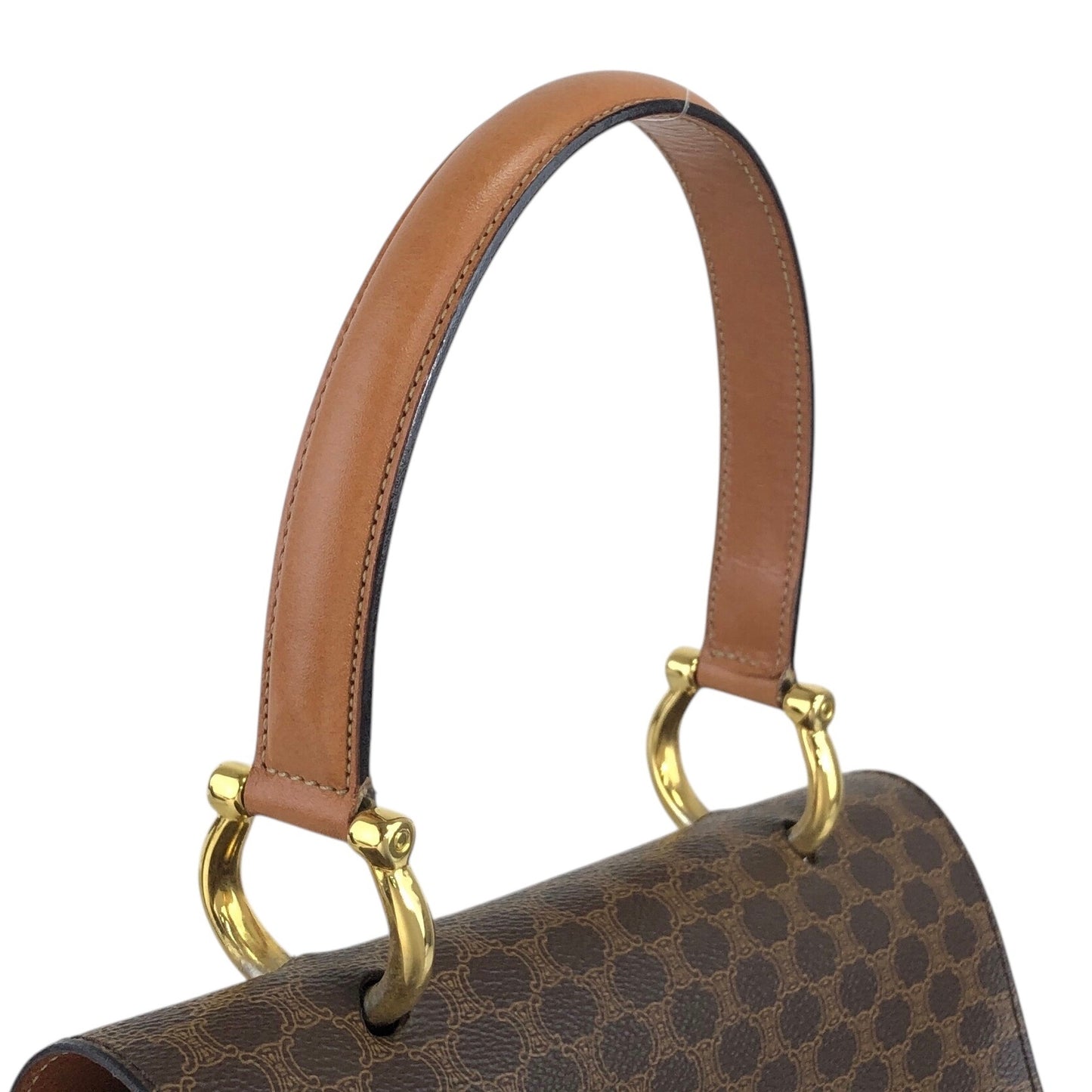 CELINE Macadam Horse Bit Double Flap Top Handle Handbag Brown Vintage 6caaii