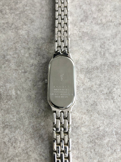 Yves Saint Laurent YSL Logo Quartz Watch Silver×Blue 5421-H08118 Vintage wiaeny