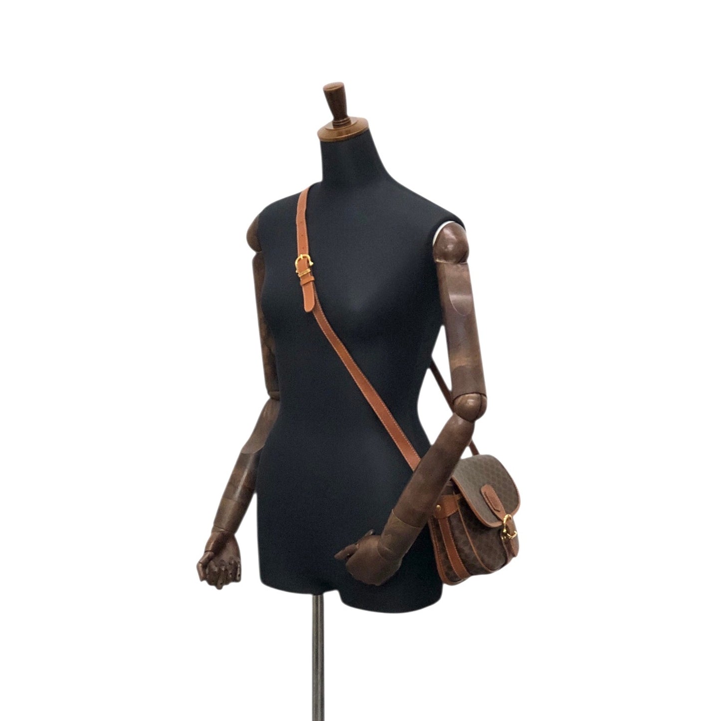 CELINE Macadam Blason Front Buckle Shoulder bag Brown Vintage v3jfnr