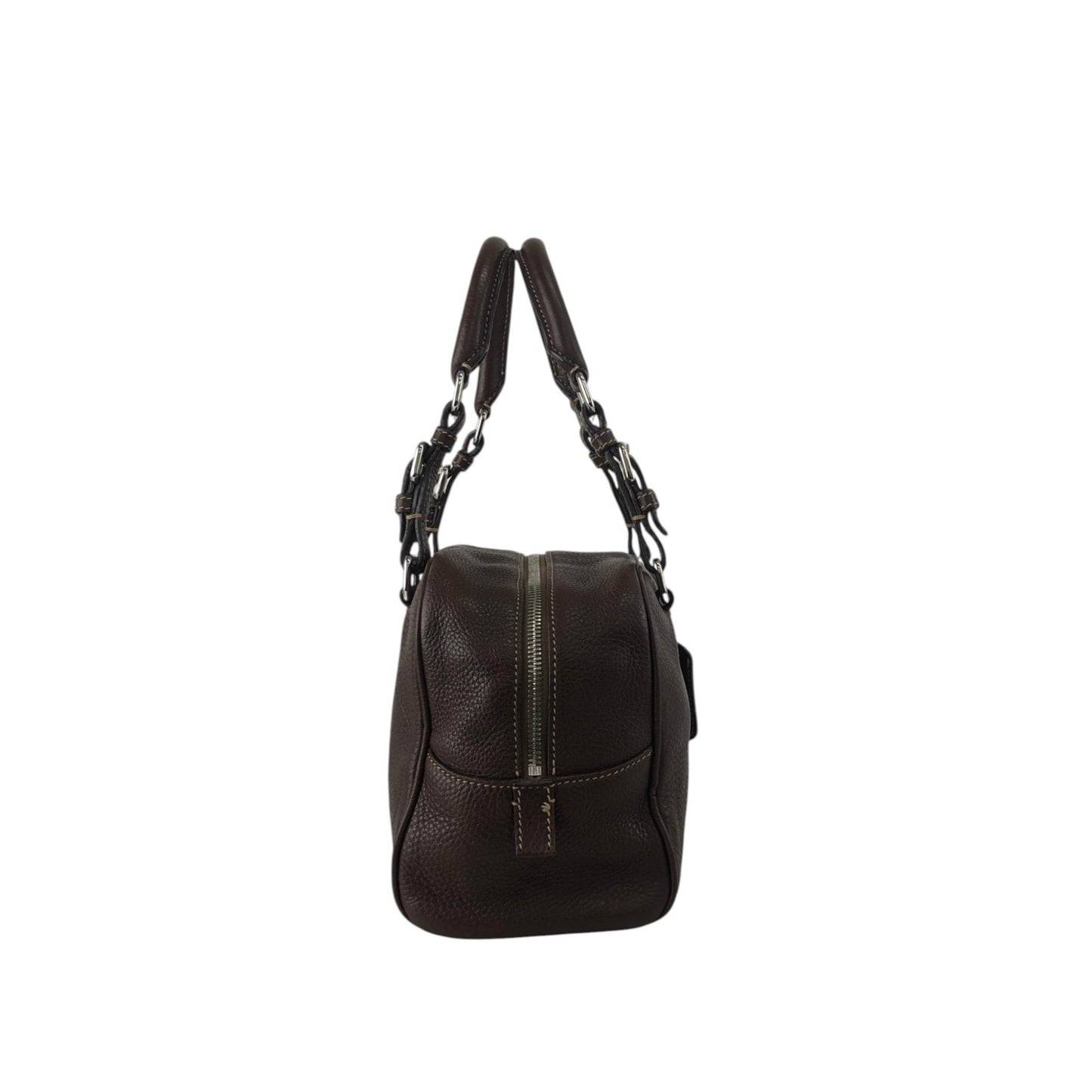 PRADA Logo Embossed Handbag Boston bag Brown Vintage pn7xkf