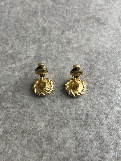 Christian Dior CD Logo Earrings Gold×Black Vintage nfxsbp