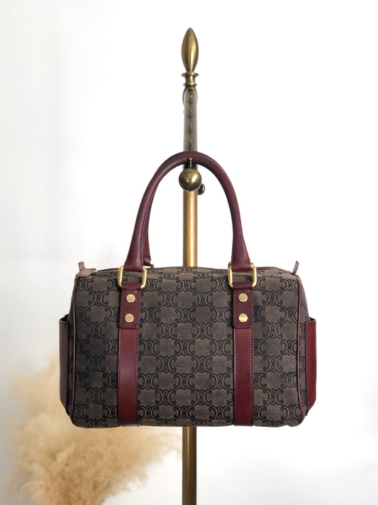 CELINE Blason Small Boston bag Handbag Gray Bordeaux Vintage iksjrc