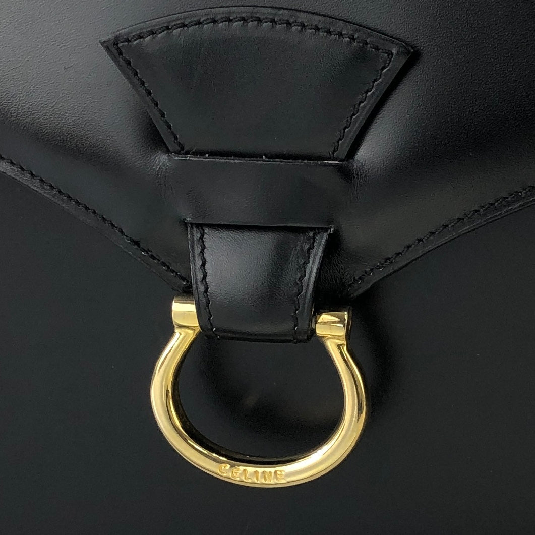 CELINE Horse bit Leather Handbag Black Vintage 8cz4dx