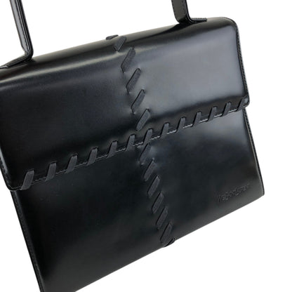 Yves Saint Laurent Logo Embossed Stitch Top Handle Handbag Black Vintage 5rym7i