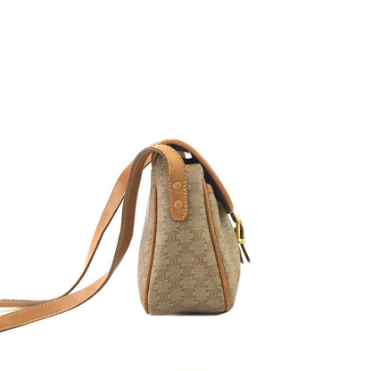 CELINE Macadam Blason Leather Shoulder bag Beige Vintage 78bcka