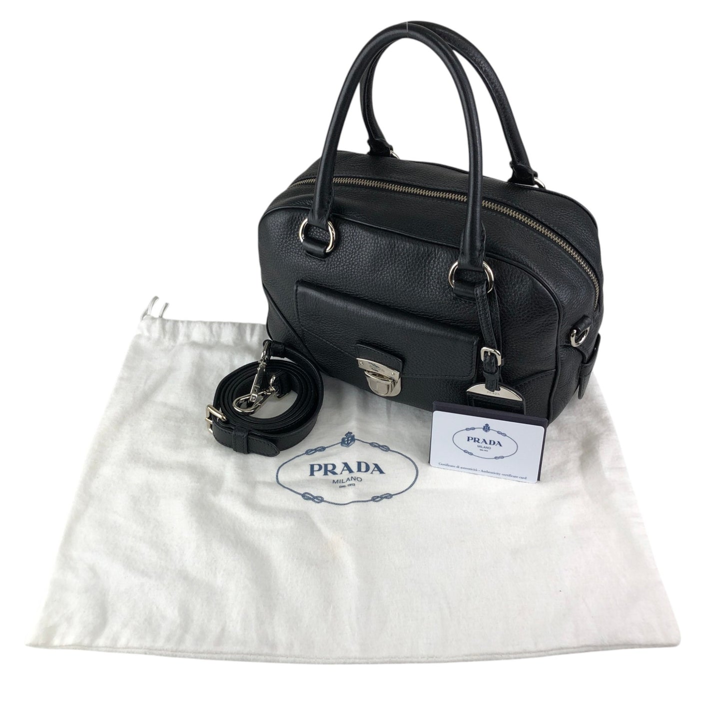PRADA Logo Two-way Small Boston bag Shoulder bag Black Vintage 6yvxeb