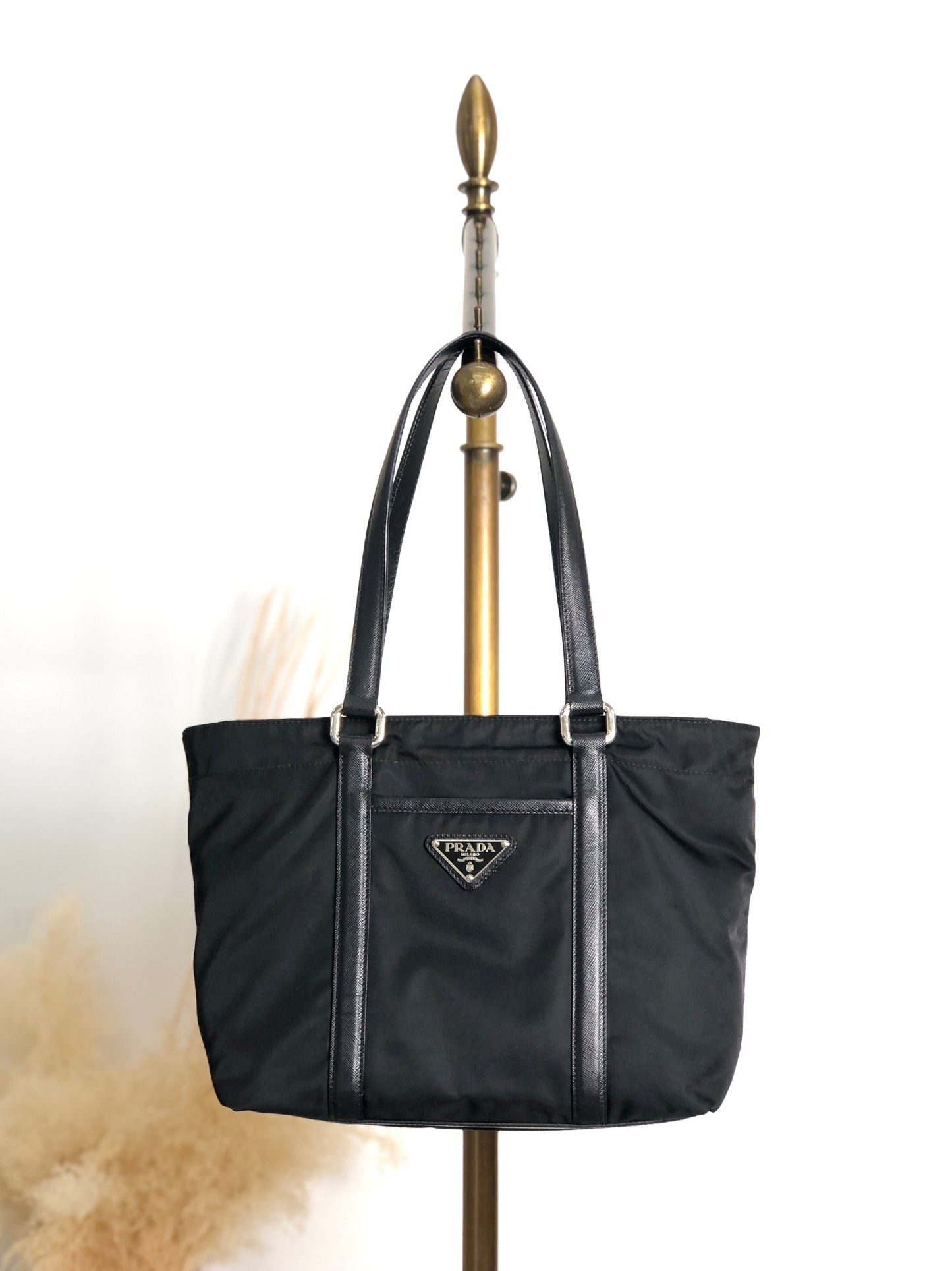 PRADA Tessuto Triangle Logo Totebag Black Vintage tgzvbu