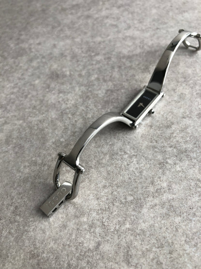 GUCCI Logo Bangle Quartz Watch Silver 1500L Vintage itiidp
