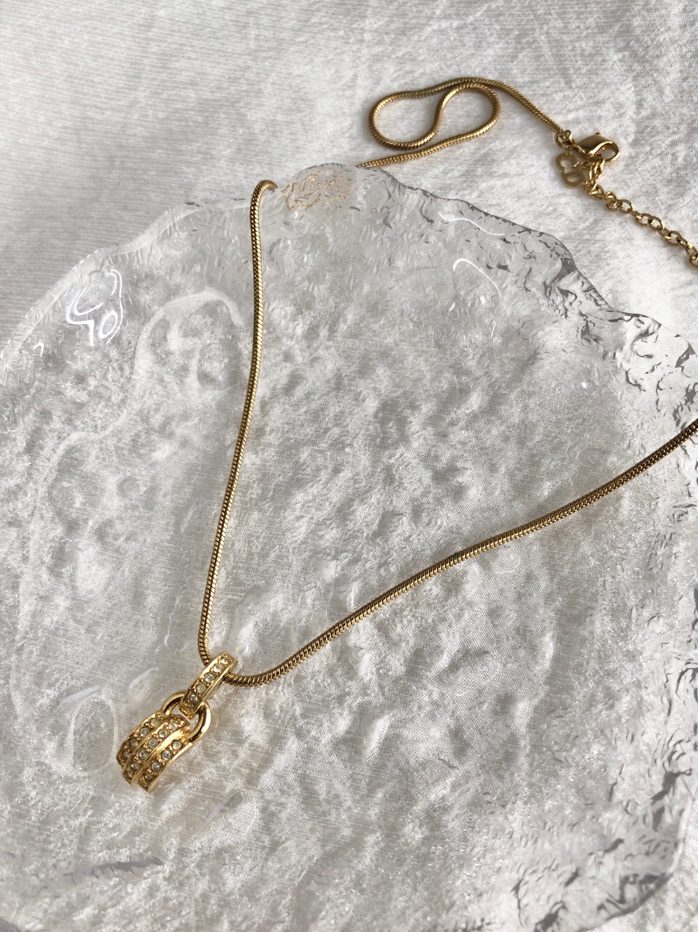 Christian Dior Rhinestone Necklace Gold Vintage i8w5tf