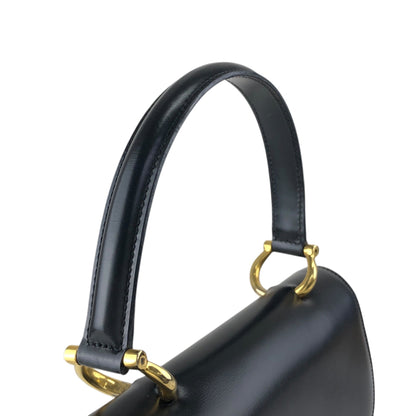 CELINE Gancini Double Flap Handbag Black Vintage j7dwju