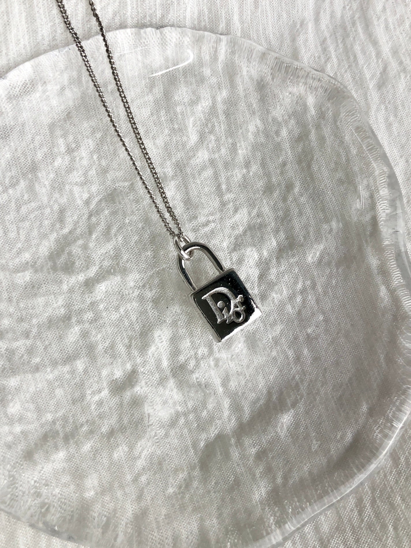 Christian Dior Padlock Necklace Silver Vintage kevyxf