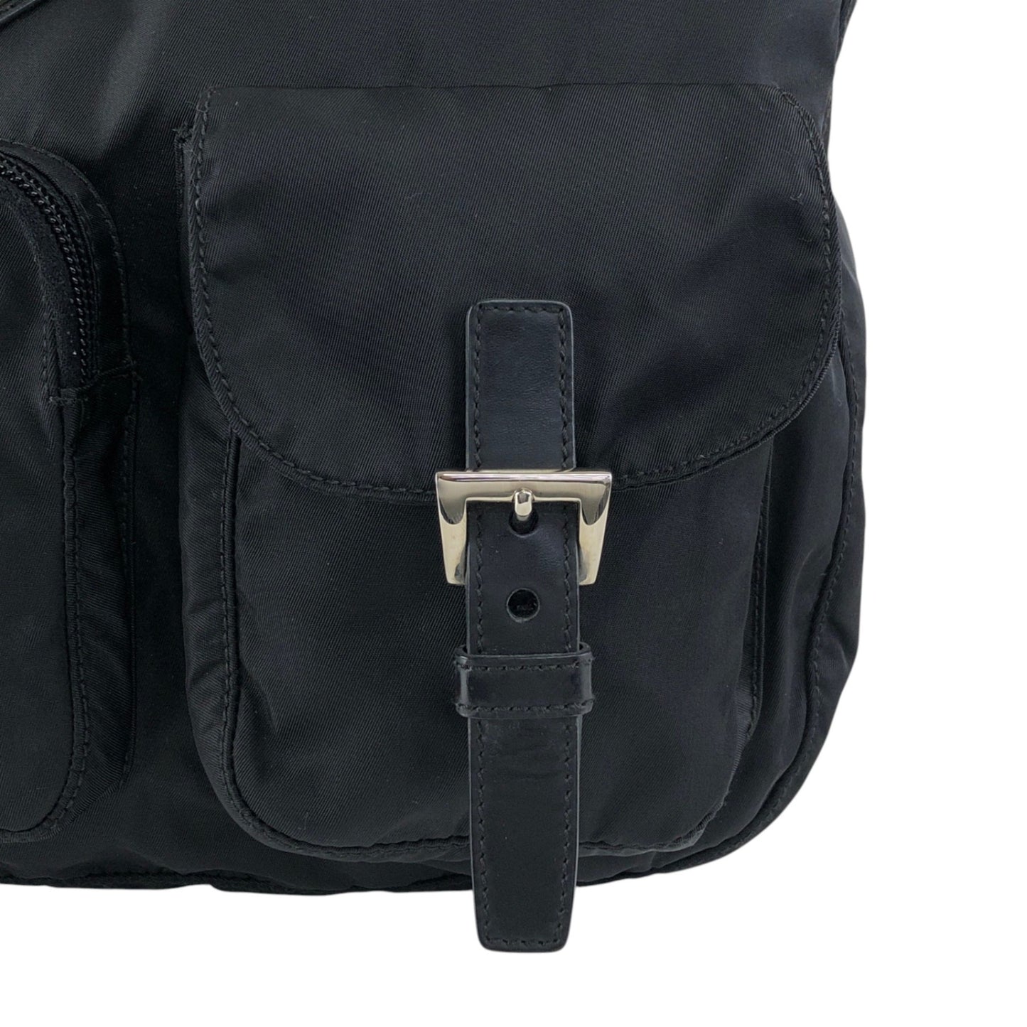 PRADA Tessuto Triangle Logo Front Pocket Shoulder bag Black Vintage 5ia535