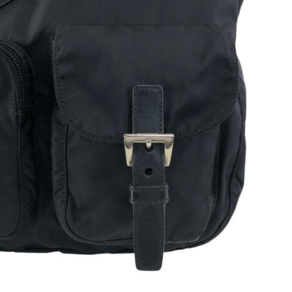 PRADA Tessuto Triangle Logo Front Pocket Shoulder bag Black Vintage 5ia535