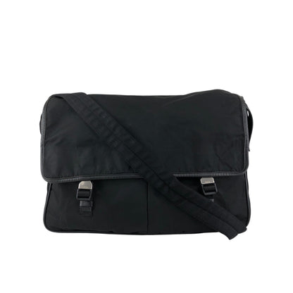 PRADA Tessuto Triangle Logo Front Buckle Shoulder bag Black Vintage n6kgte