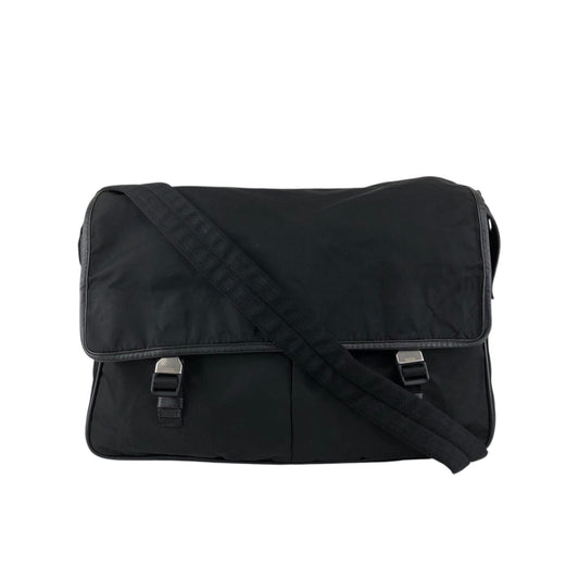 PRADA Tessuto Triangle Logo Front Buckle Shoulder bag Black Vintage n6kgte