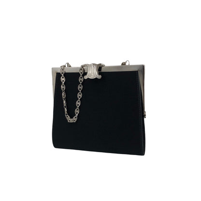 CELINE Triomphe Metal Clasp Chain Shoulder bag Black Vintage 857psb