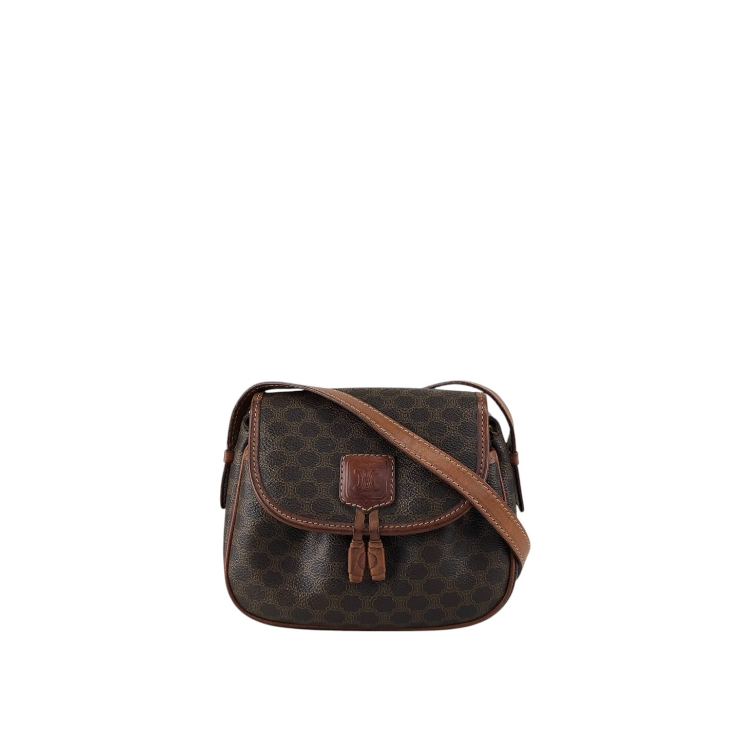 CELINE Macadam Blason Tassel Shoulder bag Brown Vintage zfbk3f