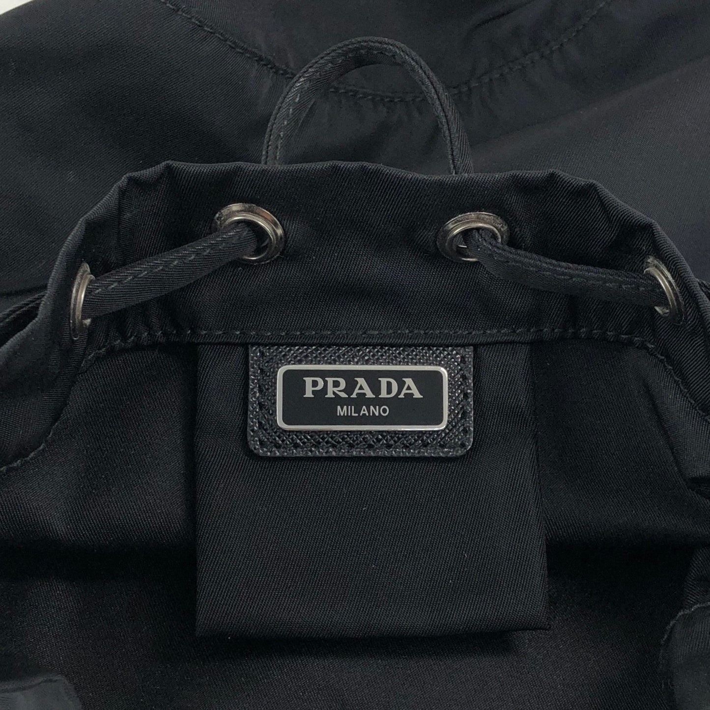 PRADA Tessuto Triangle Logo Drawstring Small Handbag Black Vintage dr5b28