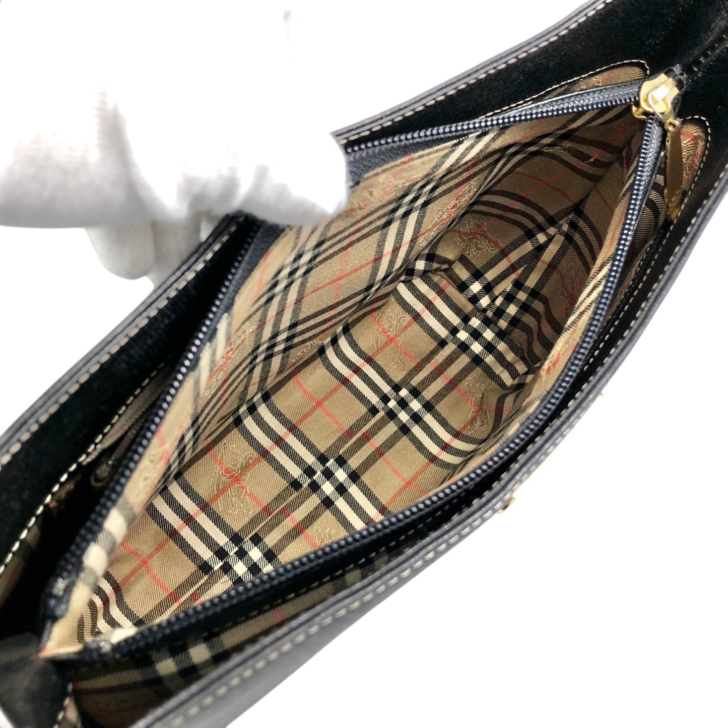 BURBERRY Logo Shoulder bag Hobobag Black Vintage xfbinh