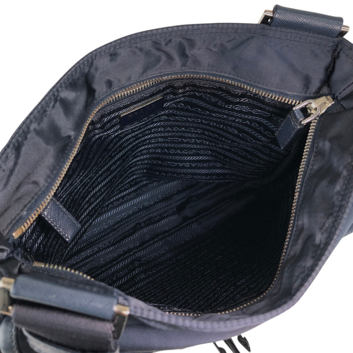 PRADA Logo Front Buckle Shoulder bag Navy Vintage eiigp4