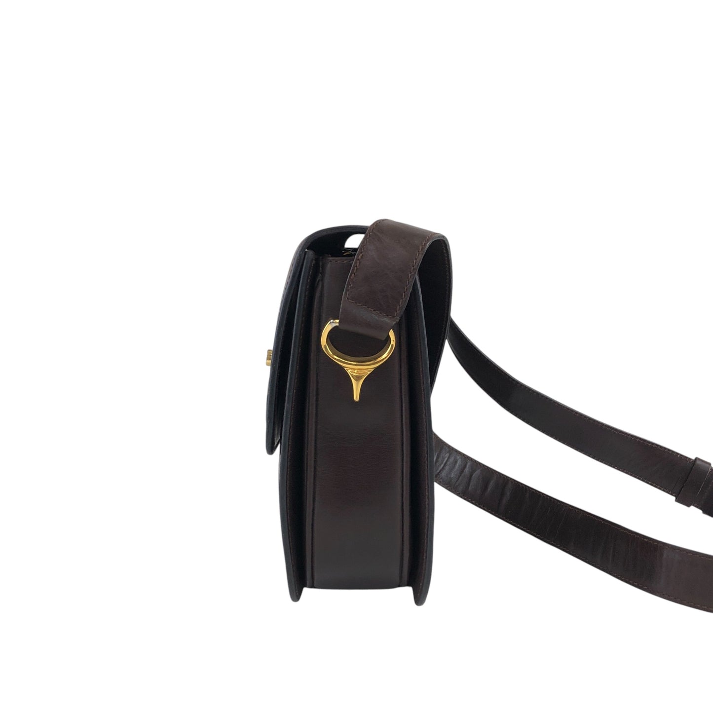 CELINE Horse Bit Turn Lock Shoulder bag Dark Brown Vintage frjwyw