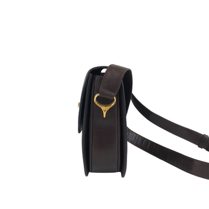 CELINE Horse Bit Turn Lock Shoulder bag Dark Brown Vintage frjwyw