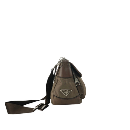 PRADA Tessuto Triangle Logo Belt Motif Shoulder bag Brown Vintage s7iz35