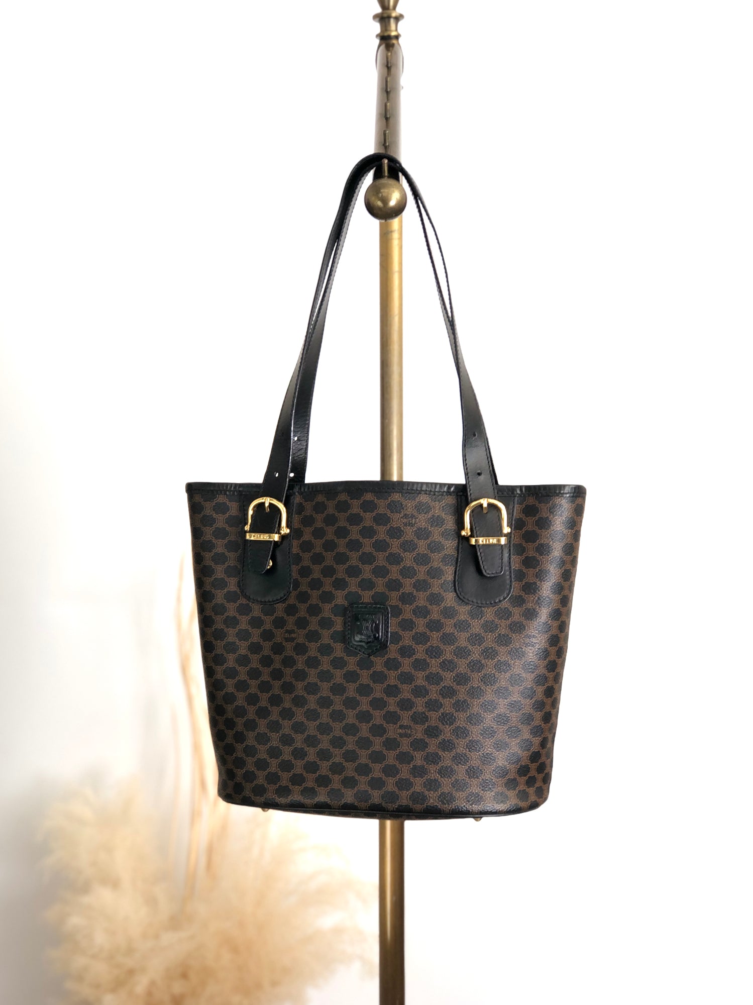 OLD CELINE MACADAM PATTERNED EMBOSSED LEATHER HAND BAG MADE IN 