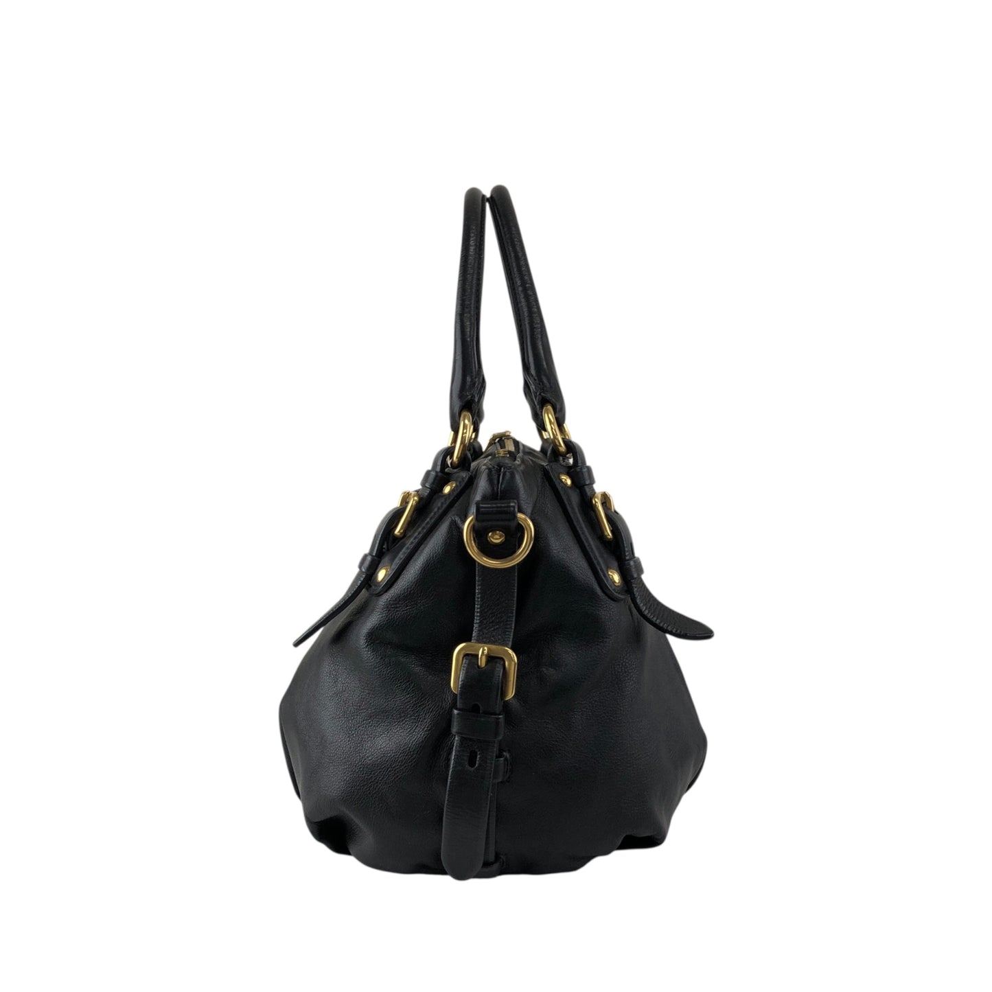 PRADA Logo Handbag Black Vintage jkn44z