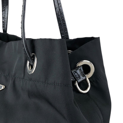 PRADA Tessuto Triangle Logo Drawstring Handbag Totebag Black Vintage 8y7i6t
