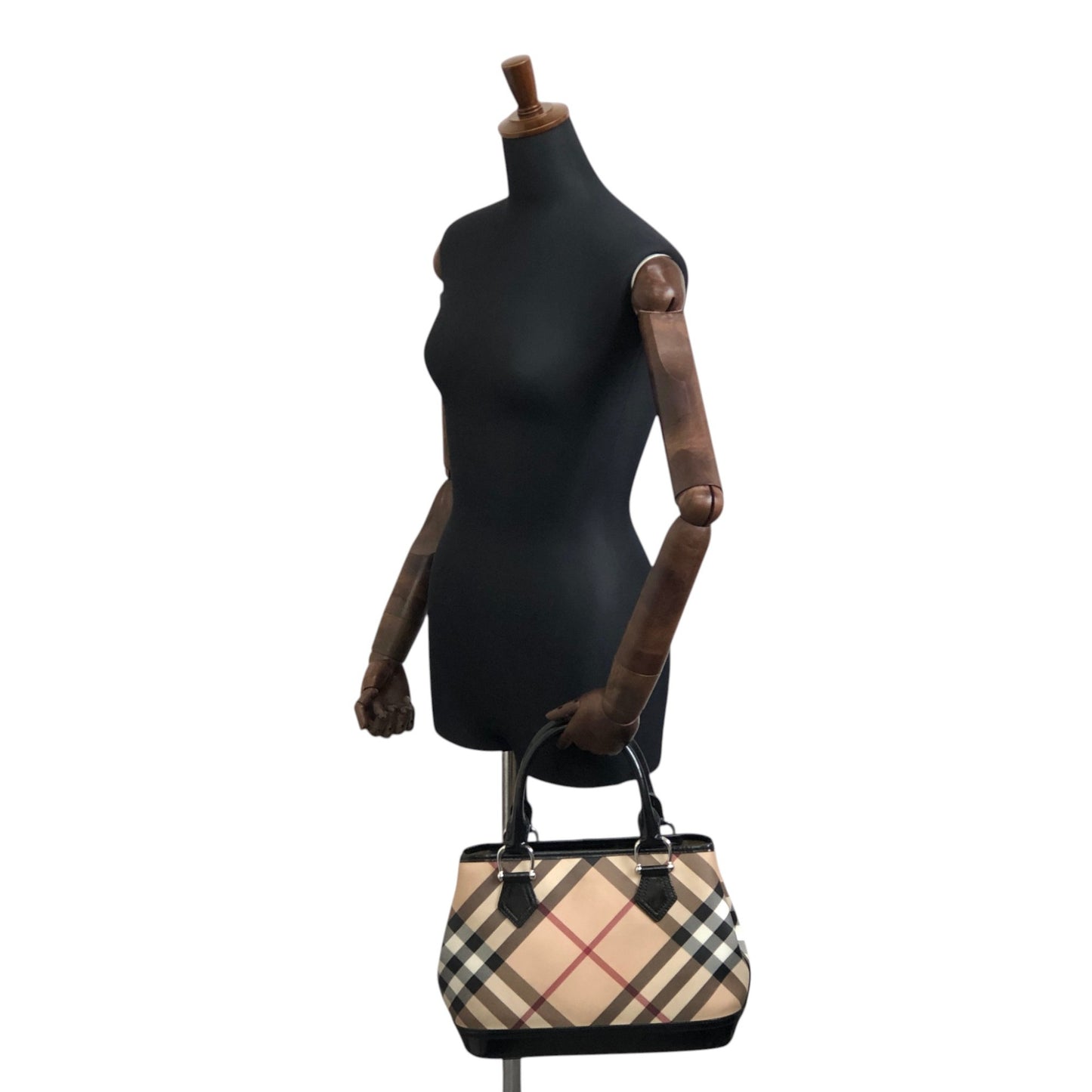 BURBERRY Check Handbag Beige Vintage y44p83