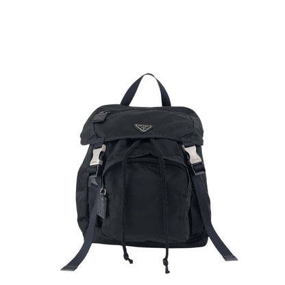 PRADA Tessuto Triangle Logo Front Buckle Backpack Black Vintage 2mkph6