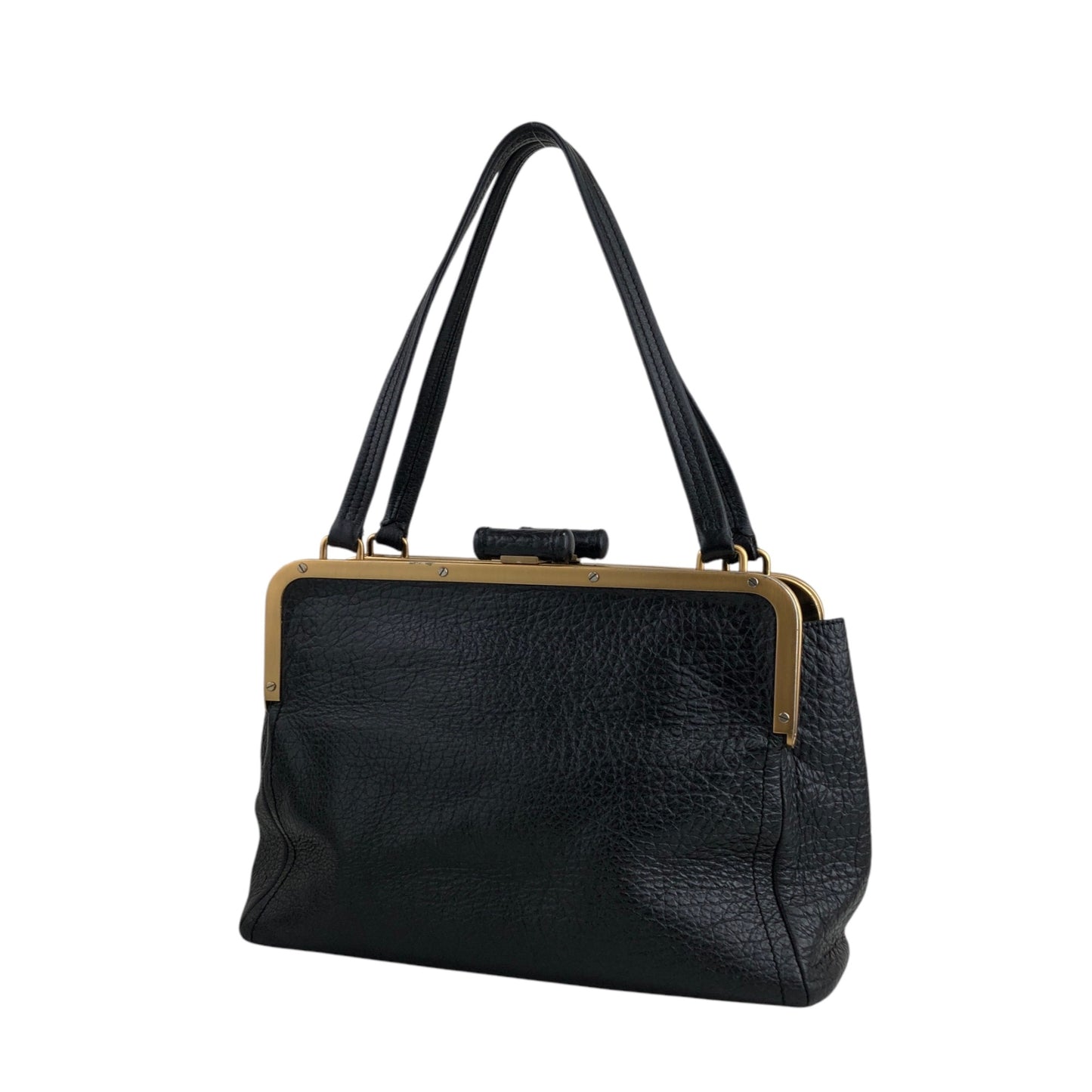 PRADA Triangle Logo Metal Clasp Handbag Black Vintage caemtz