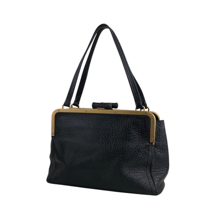 PRADA Triangle Logo Metal Clasp Handbag Black Vintage caemtz