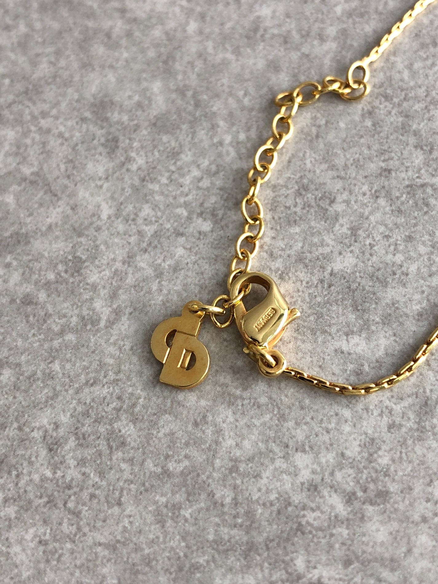 Christian Dior Logo Motif Rhinestone Necklace Gold Vintage 7ghskj