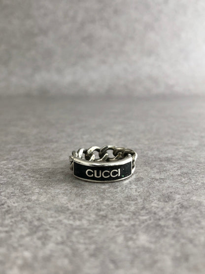 GUCCI Logo Ring Silver Vintage udybab