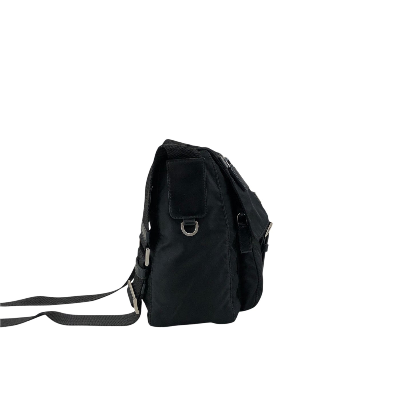 PRADA Tessuto Triangle Logo Front Buckle Shoulder bag Black Vintage fsnzjh