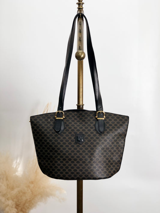 CELINE Macadam Blason Handbag Shoulder bag Black Vintage fhnsav