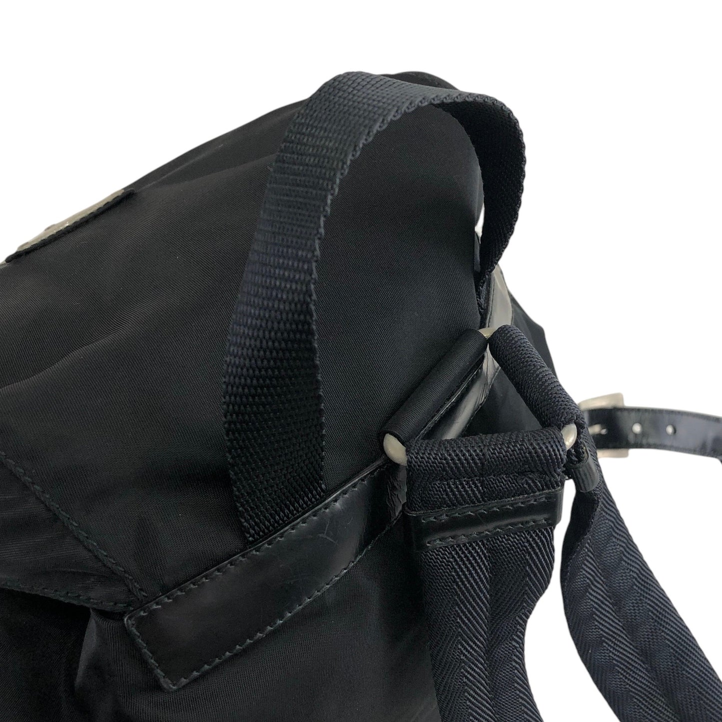 PRADA Triangle Logo Double Pocket  Backpack Black Vintage svzxry