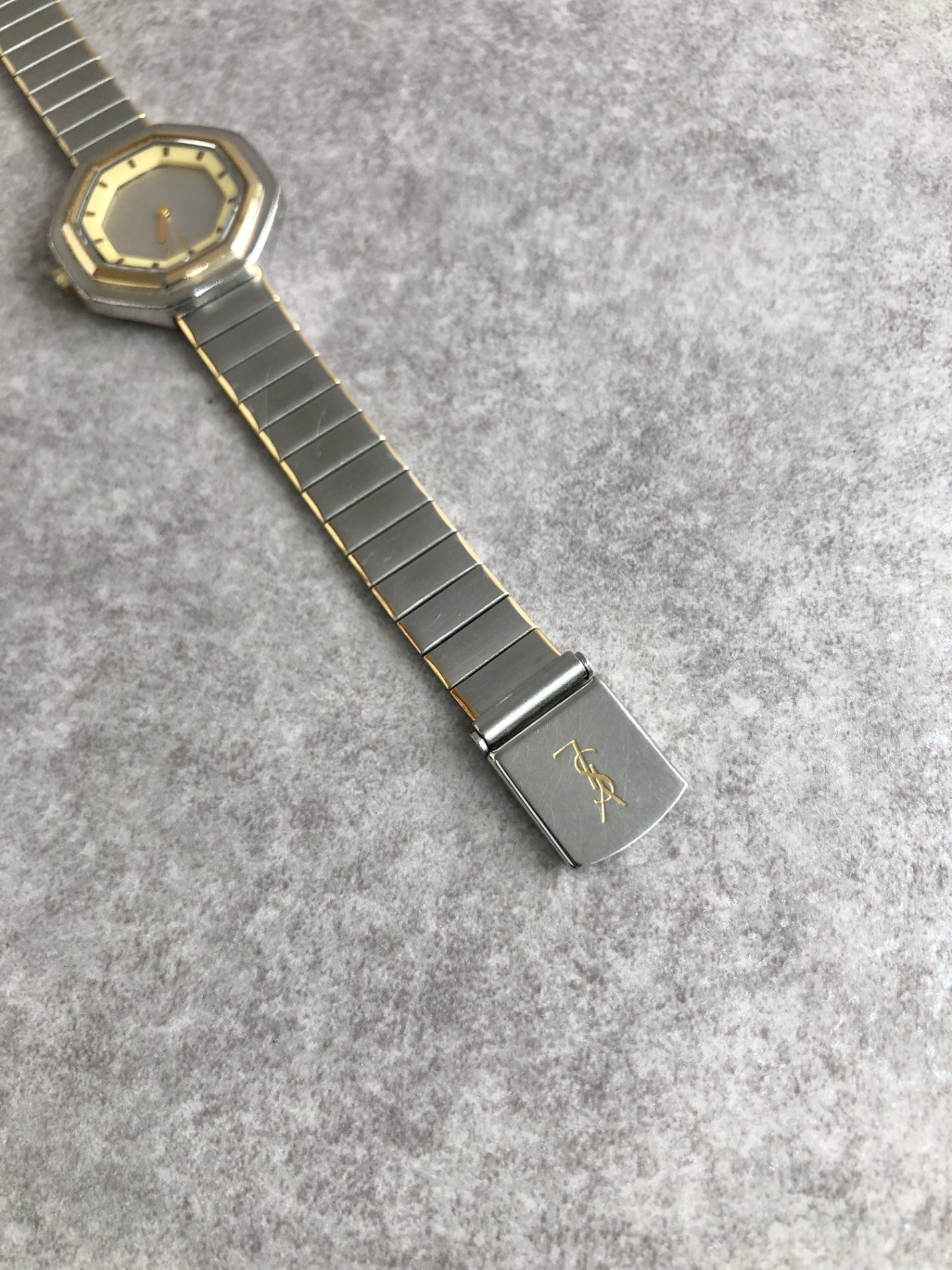 Yves Saint Laurent YSL Logo Watch Silver Vintage ha4wmc