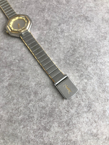 Yves Saint Laurent YSL Logo Watch Silver Vintage ha4wmc