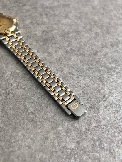 GUCCI Logo Quartz Watch Gold×Silver 9000L Vintage hsae4p